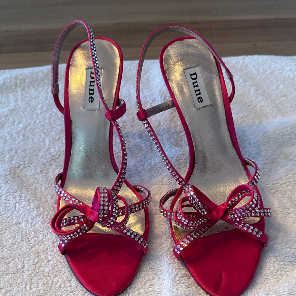 Dune London Fuschia Pink Satin  Rhinestone Bow Heels